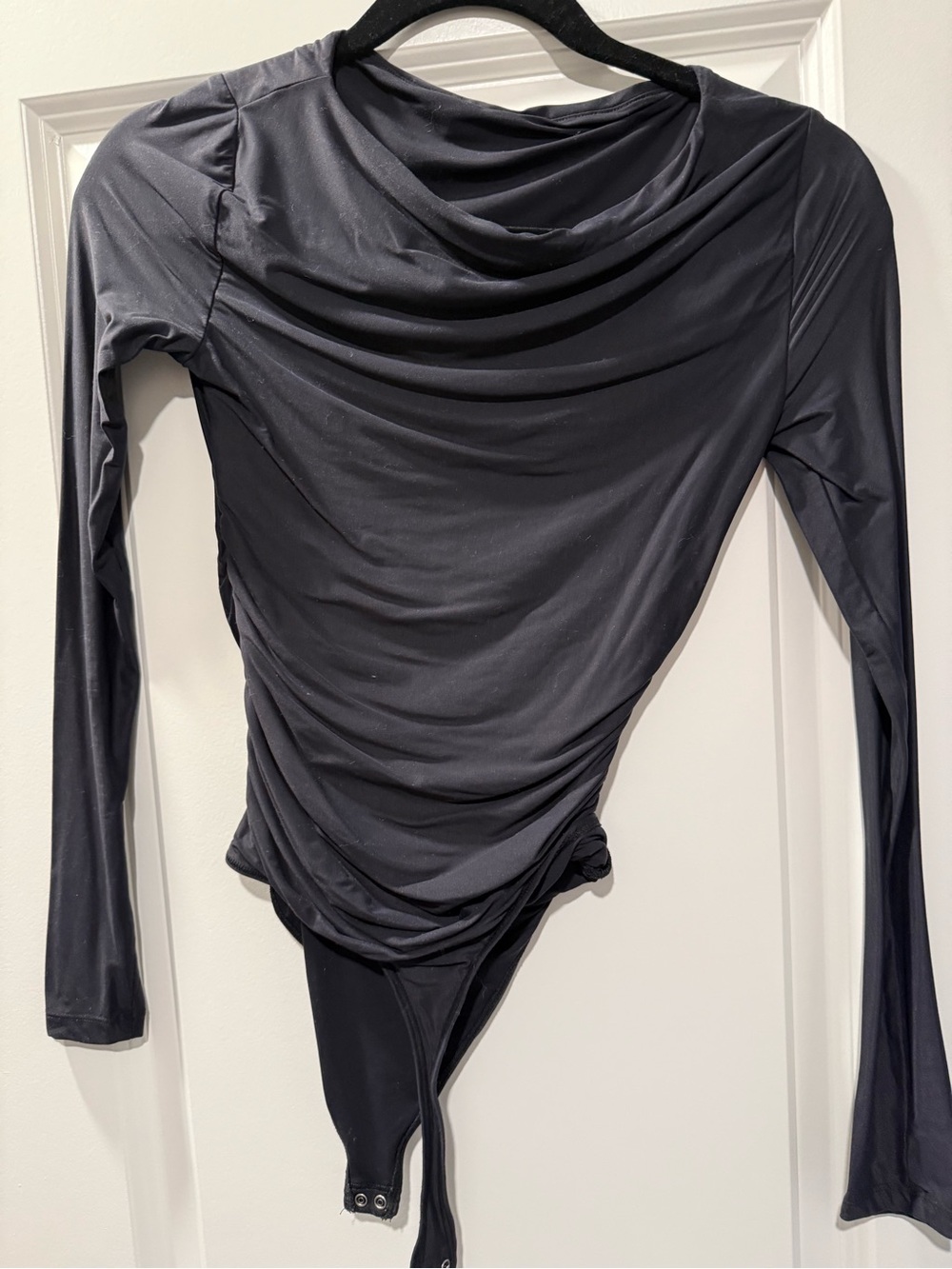 Abercrombie & Fitch Black Draped Long-Sleeve Bodysuit
